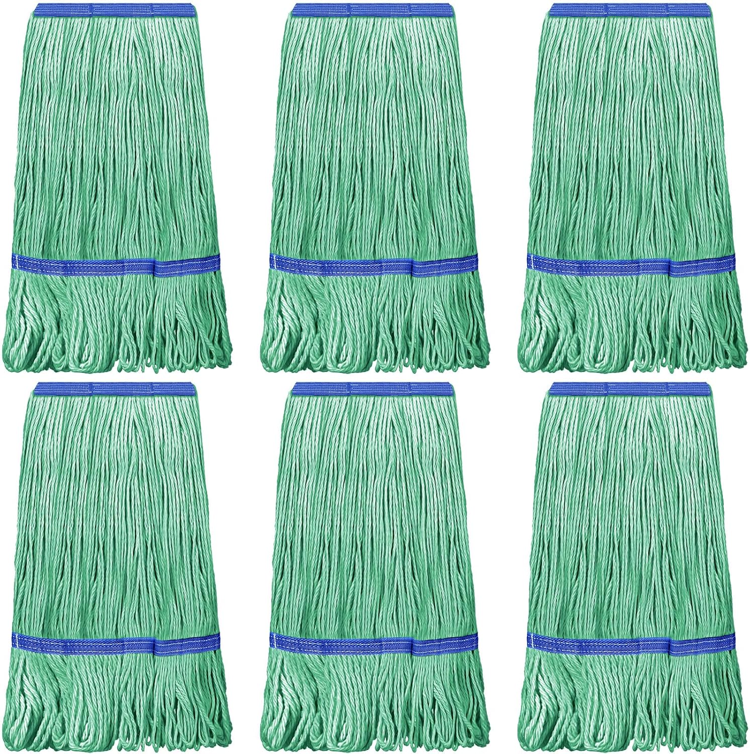 6 Pack Heavy Duty Cotton String Mop Heads - Green Blue