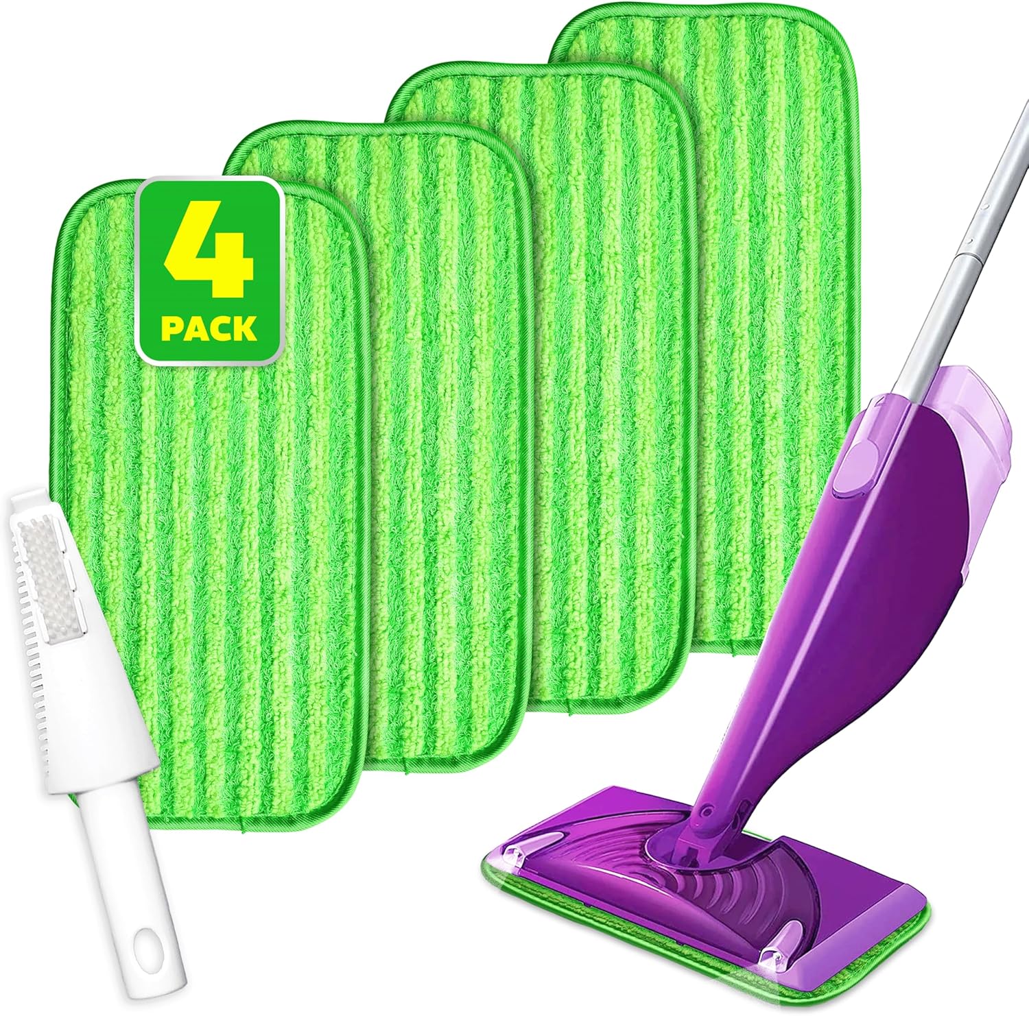 Befanty 4 Pack Reusable Microfiber Mop Pads with Scraper 1