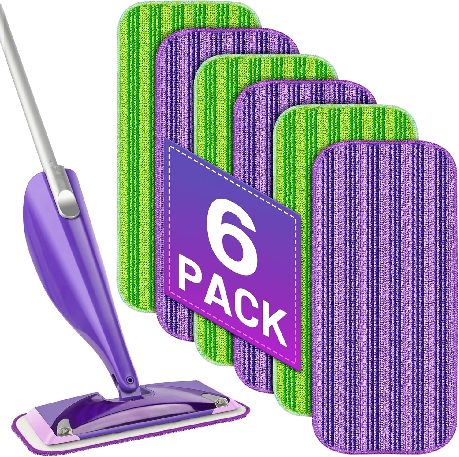 PAPCLEAN Reusable Mop Pads 6 Pack for Swiffer Wet Jet