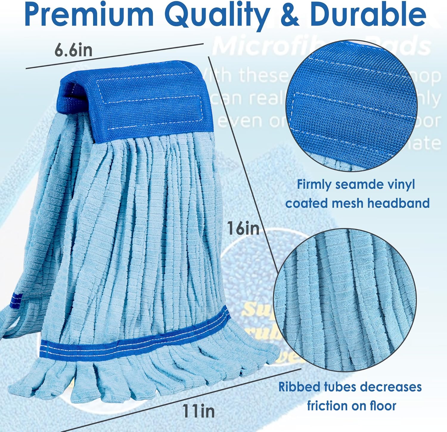 2 Pack Heavy Duty Microfiber Mop Heads - 400GSM Industrial Wet Mop Refills
