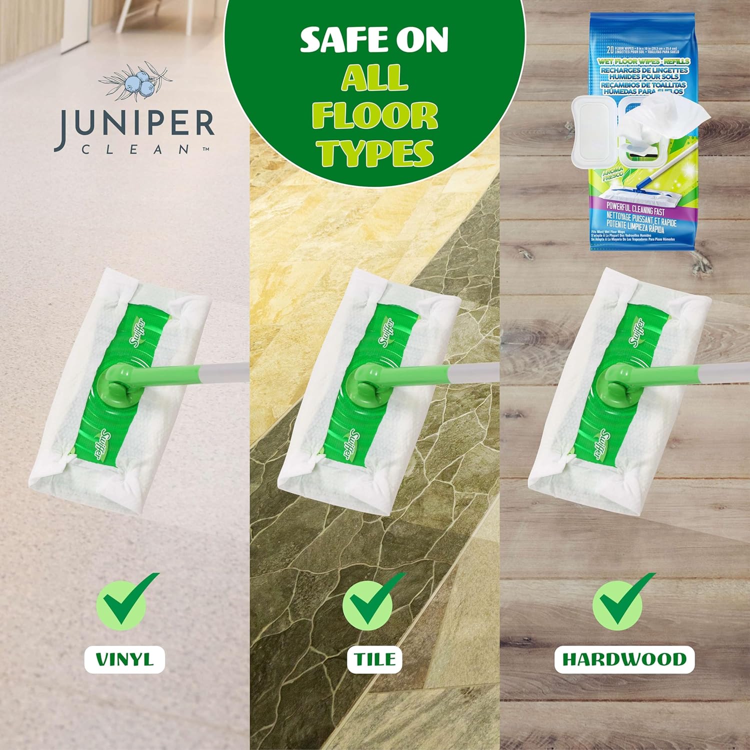 Juniper CLEAN Wet Floor Wipes 20 Count Multi-Surface Refill