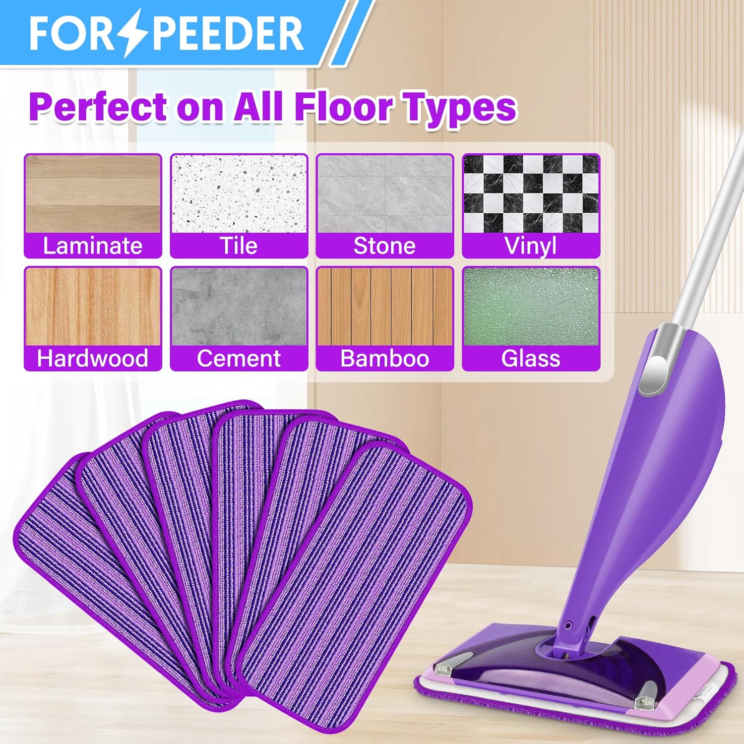 FORSPEEDER 6 Pack Reusable Mop Pads for Swiffer WetJet
