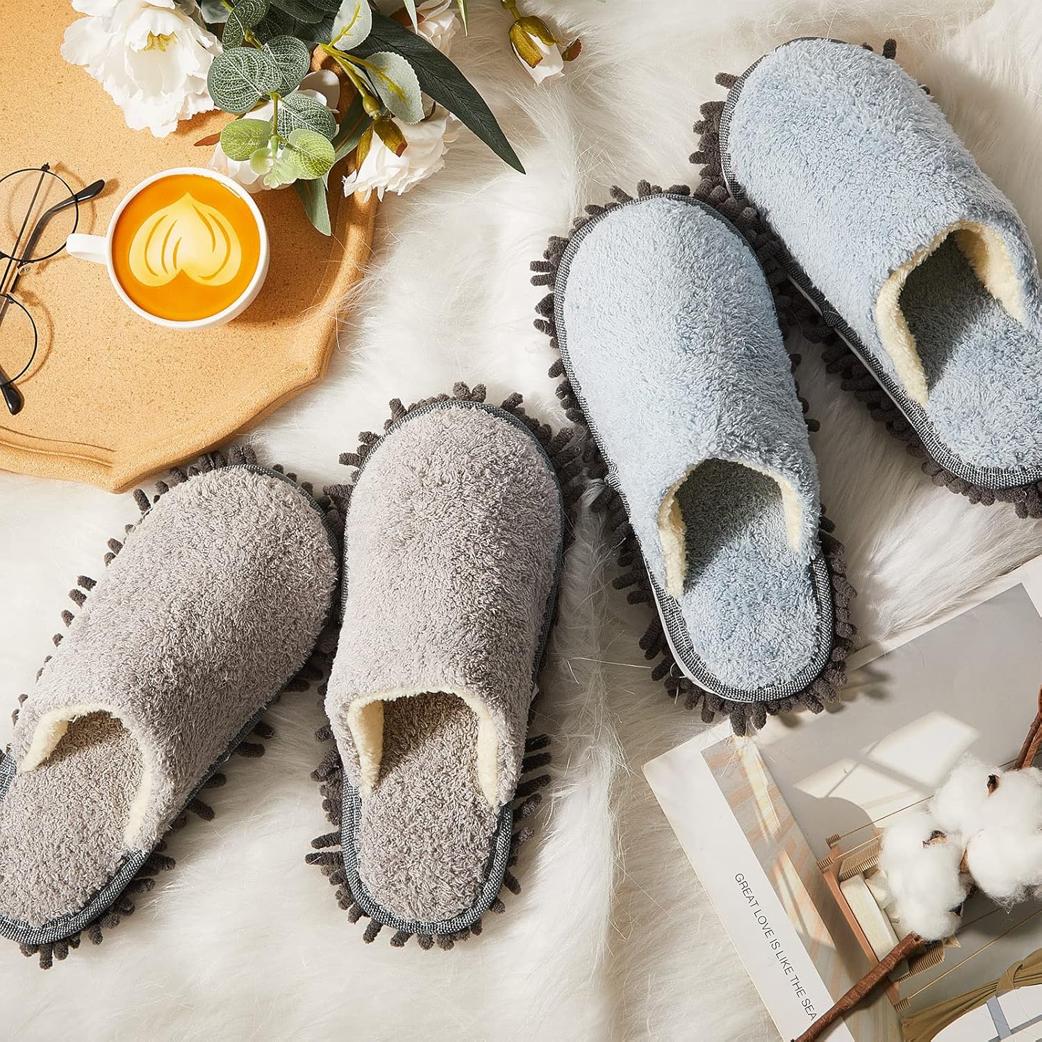 Gerrii 4 Pair Microfiber Mop Slippers for Men Women Kitchen Cleaning