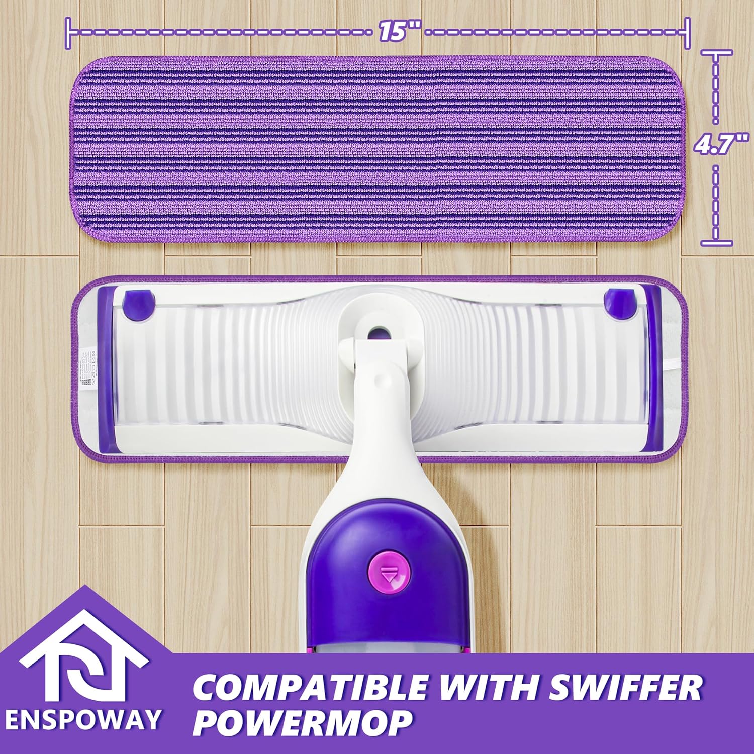 ENSPOWAY 8 Pack Reusable Mop Pads - Purple