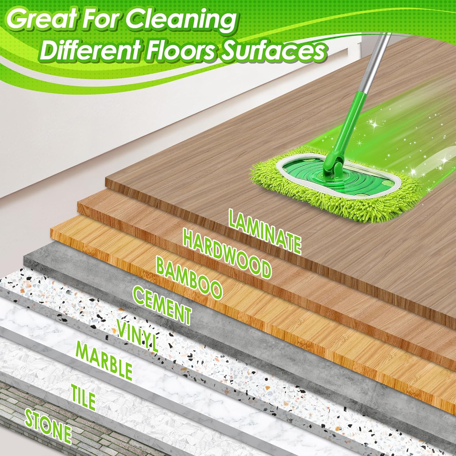 NEWE Reusable Microfiber Mop Pads 4 Pack Swiffer Compatible