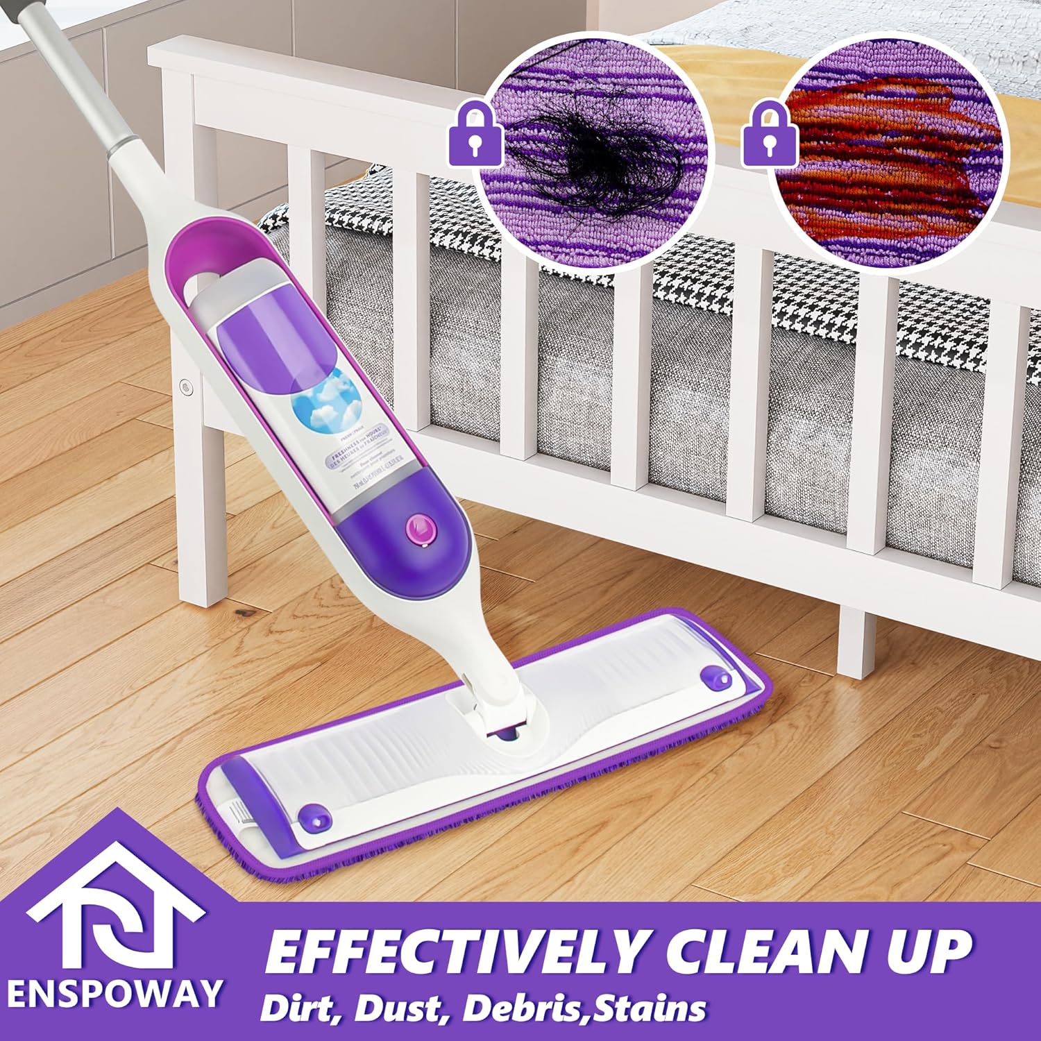 ENSPOWAY 8 Pack Reusable Mop Pads - Purple