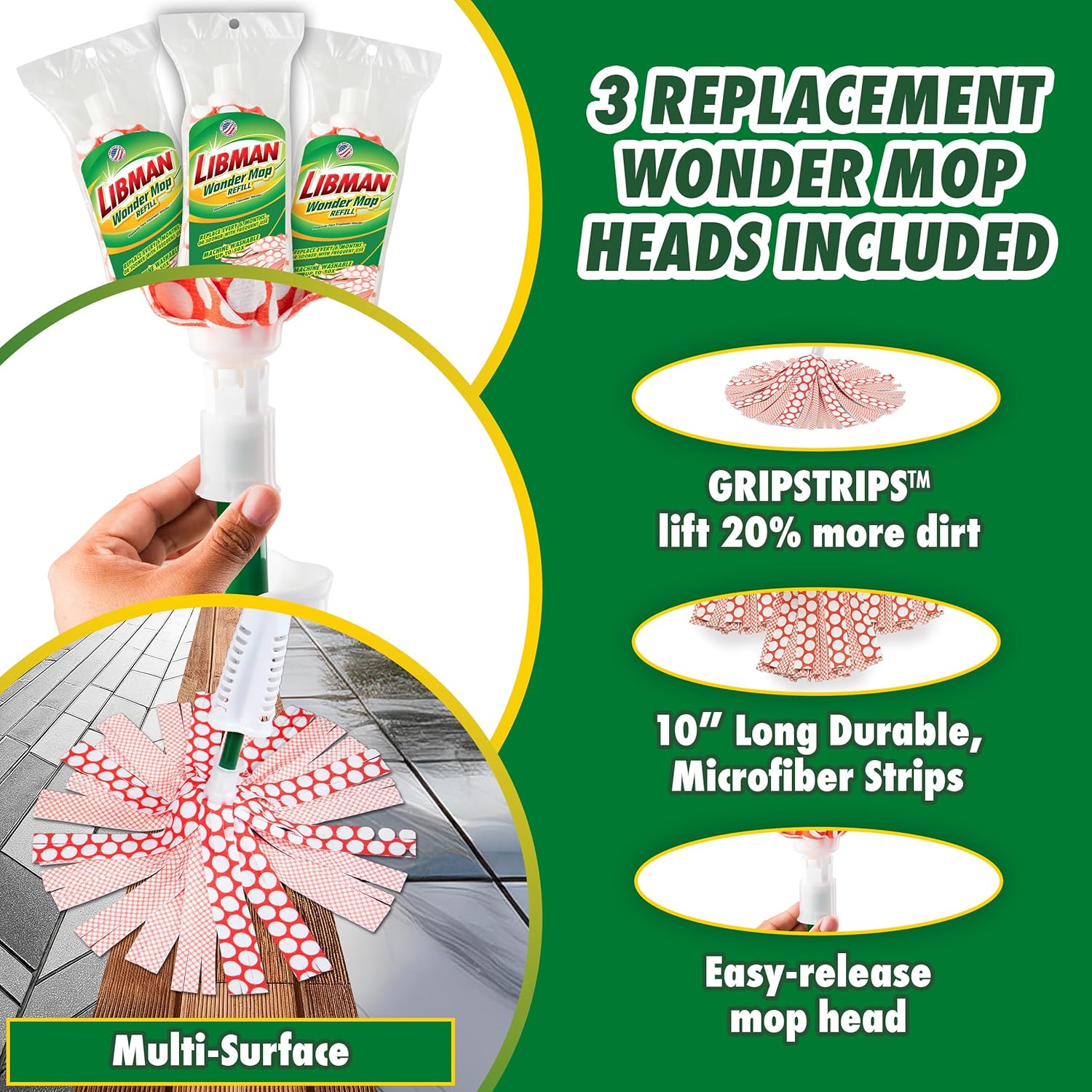 Libman Wonder Mop with 3 Refills - 62 Inch Handle