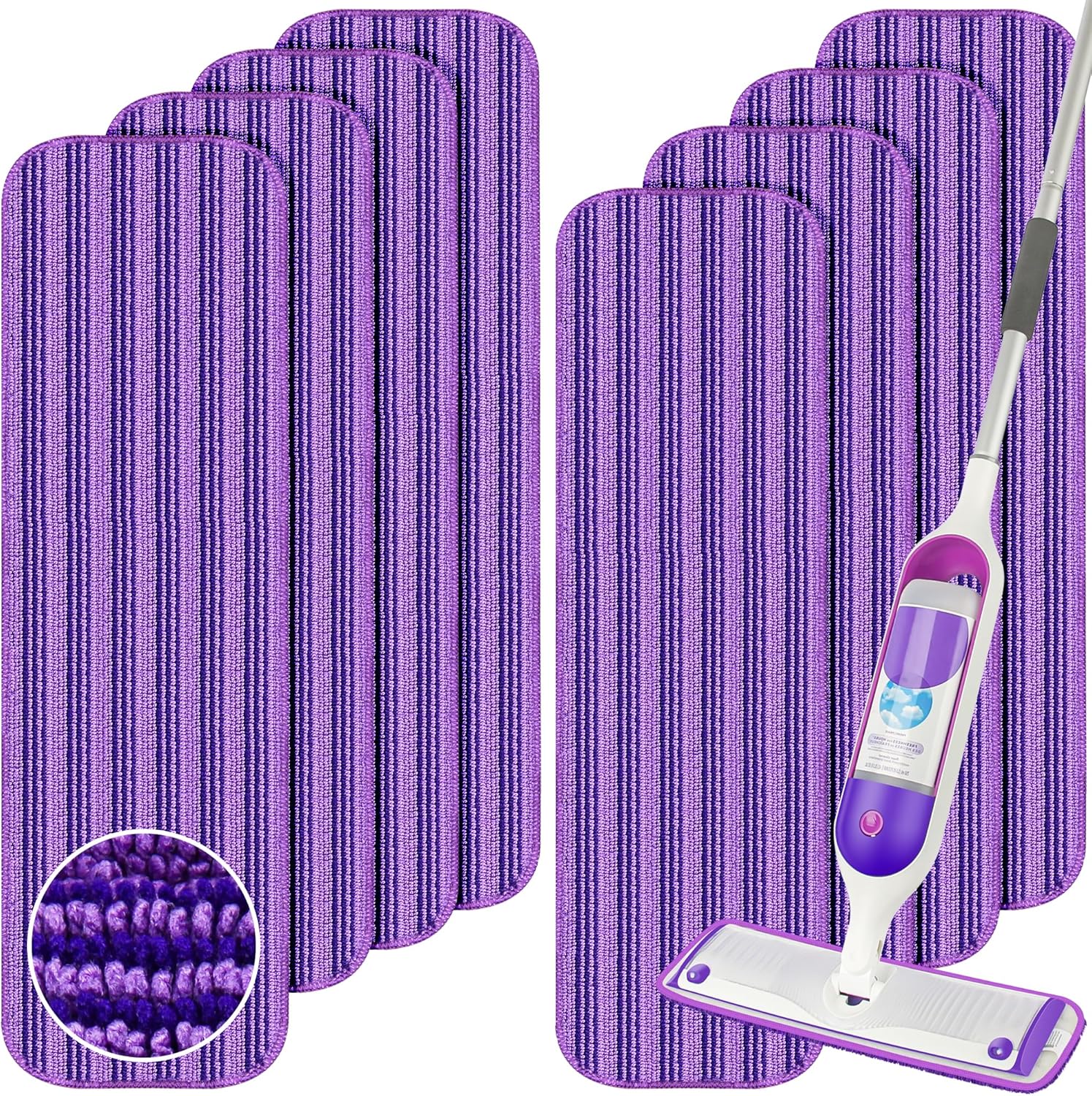 ENSPOWAY 8 Pack Reusable Mop Pads - Purple